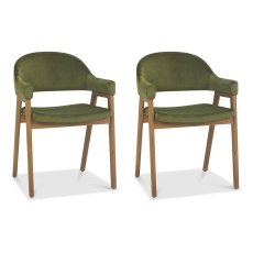 Pair of Regent Rustic Oak Dining Armchairs (Cedar Velvet) by Bentley Designs