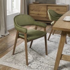 Pair of Regent Rustic Oak Dining Armchairs (Cedar Velvet) by Bentley Designs