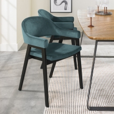 Pair of Regent Peppercorn Dining Armchairs (Azure Velvet) by Bentley Designs