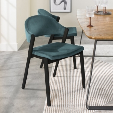 Pair of Regent Peppercorn Dining Chairs (Azure Velvet) by Bentley Designs