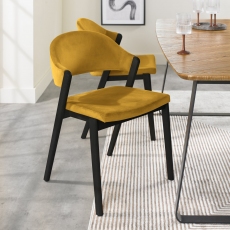 Pair of Regent Peppercorn Dining Chairs (Mustard Velvet) by Bentley Designs