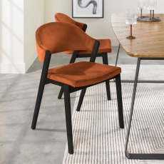 Pair of Regent Peppercorn Dining Chairs (Rust Velvet) by Bentley Designs