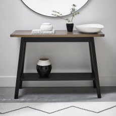 Regent Weathered Oak & Peppercorn Console Table with Shelf by Bentley Designs