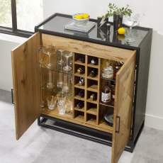 Indus Rustic Oak Drinks Cabinet by Bentley Designs