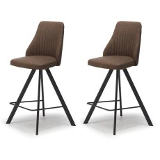 Pair of Austin Counter Stools (Brown Faux Leather) by Kesterport