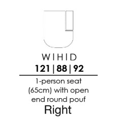 Skandia 1 Person Seat with Open End Round Pouf - Right - (XR65H)