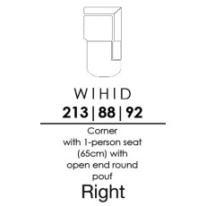 Skandia Corner with 1 Person Seat (65cm) with Open End Round Pouf- Right - (HJXR65H)