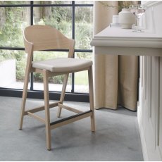 Luma Scandi Oak Bar Stool - Ivory Bonded Leather