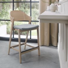 Luma Scandi Oak Bar Stool - Grey Fabric