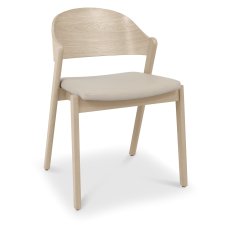 Pair of Luma Scandi Oak Ply Back Dining Chairs - Ivory Bonded Leather