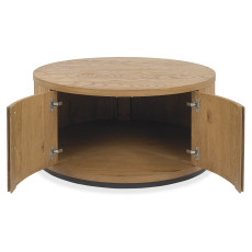 Luma Rustic Oak & Peppercorn Round Storage Coffee Table
