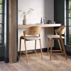 Luma Rustic Oak Bar Stool - Ivory Bonded Leather