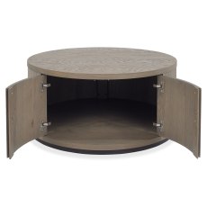 Luma Grey Oiled Oak & Peppercorn Round Storage Coffee Table