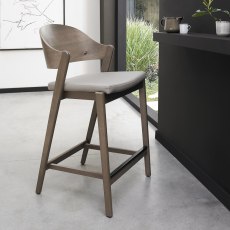 Luma Grey Oiled Oak Bar Stool - Grey Bonded Leather (Single)