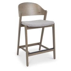 Luma Grey Oiled Oak Bar Stool - Grey Fabric