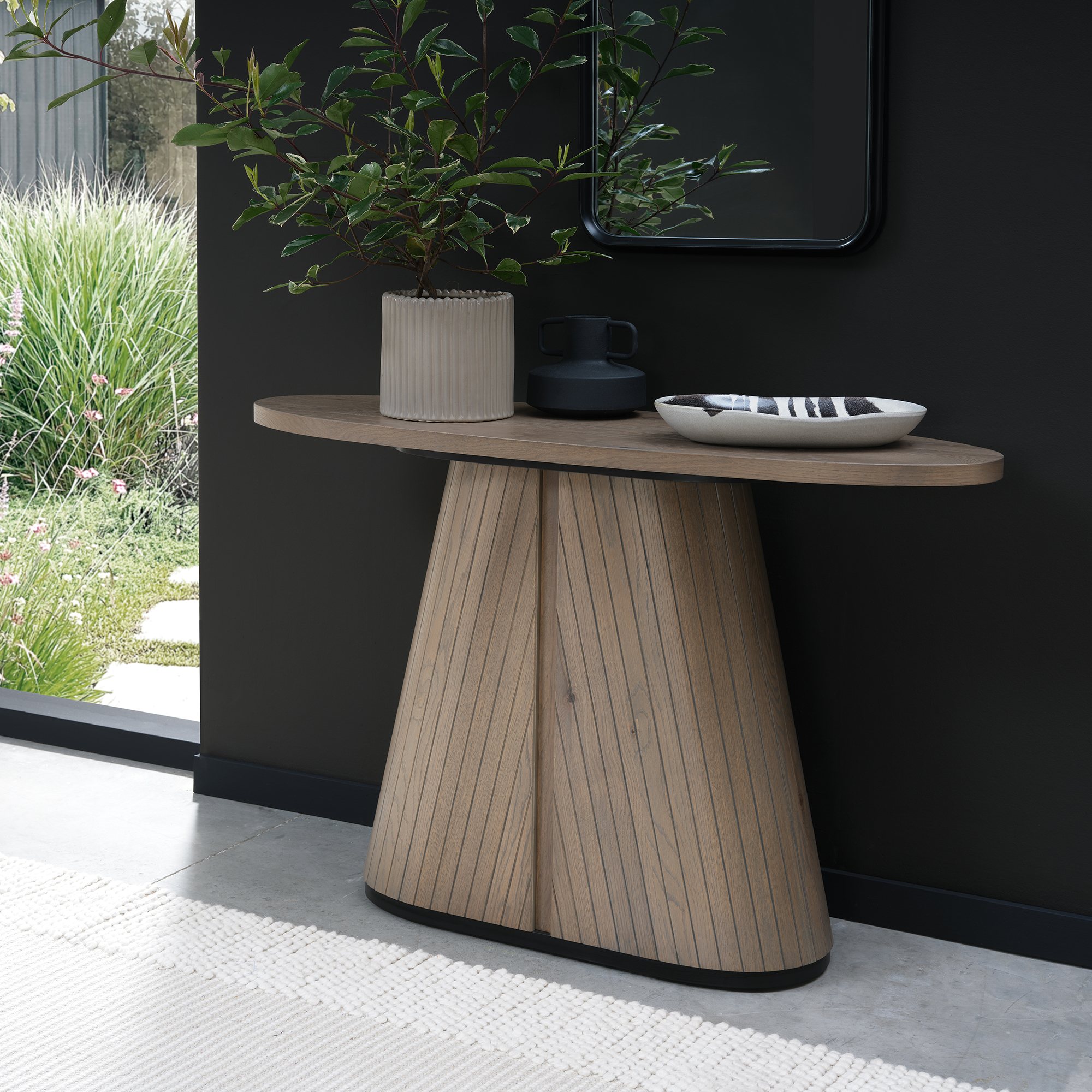 Luma Grey Oiled Oak & Peppercorn Oval Console Table