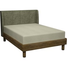 Luma Knotty Oak & Weathered Oak Kingsize Upholstered Bedframe - Pearl Velvet Fabric