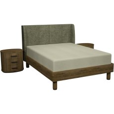 Luma Knotty Oak & Weathered Oak Super King Upholstered Bedframe - Pearl Velvet Fabric