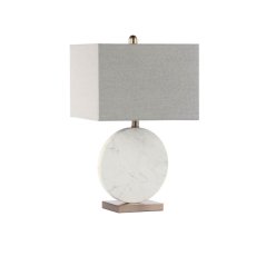 62cm White Marble Table Lamp with Grey Linen Shade