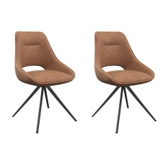 Pair of Cerutti Tan Swivel Dining Chairs