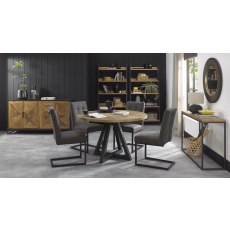 Indus Rustic Oak 4 Seater Circular Table & 4 Indus Cantilever Chairs Set by Bentley Designs