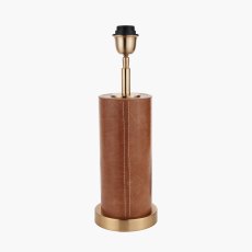 Tan Leather and Brass Cylindrical Table Lamp