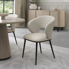 Pair of Arlo Dining Chairs (Ivory Faux Leather) by Bentley Designs