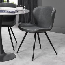 Pair of Milo Dining Chairs (Dark Grey Faux Leather) by Bentley Designs