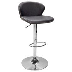 Rosano Gas-Lift Bar Stool (Dark Grey Faux Leather & Chrome Base) by Bentley Designs Rosano Gas-Lift Bar Stool (Dark Grey Faux Leather & Chrome Base) by Bentley Designs