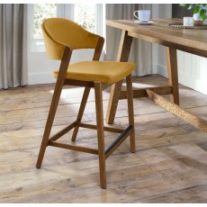Camden Rustic Oak Upholstered Bar Stool - Mustard Velvet Fabric (Single) by Bentley Designs Camden Rustic Oak Upholstered Bar Stool - Mustard Velvet Fabric (Single) by Bentley Designs