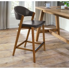 Camden Rustic Oak Upholstered Bar Stool - Old West Vintage Bonded Leather (Single) Camden Rustic Oak Upholstered Bar Stool - Old West Vintage Bonded Leather (Single)