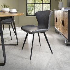 Garcia Upholstered Dining Chairs - Dark Grey Vintage Faux Leather and Black Legs (Pair) Garcia Upholstered Dining Chairs - Dark Grey Vintage Faux Leather and Black Legs (Pair)