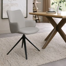 Rowan 360 Degree Self-Returning Swivel Chair - Light Grey Faux Leather and Black Legs (Single) Rowan 360 Degree Self-Returning Swivel Chair - Light Grey Faux Leather and Black Legs (Single)
