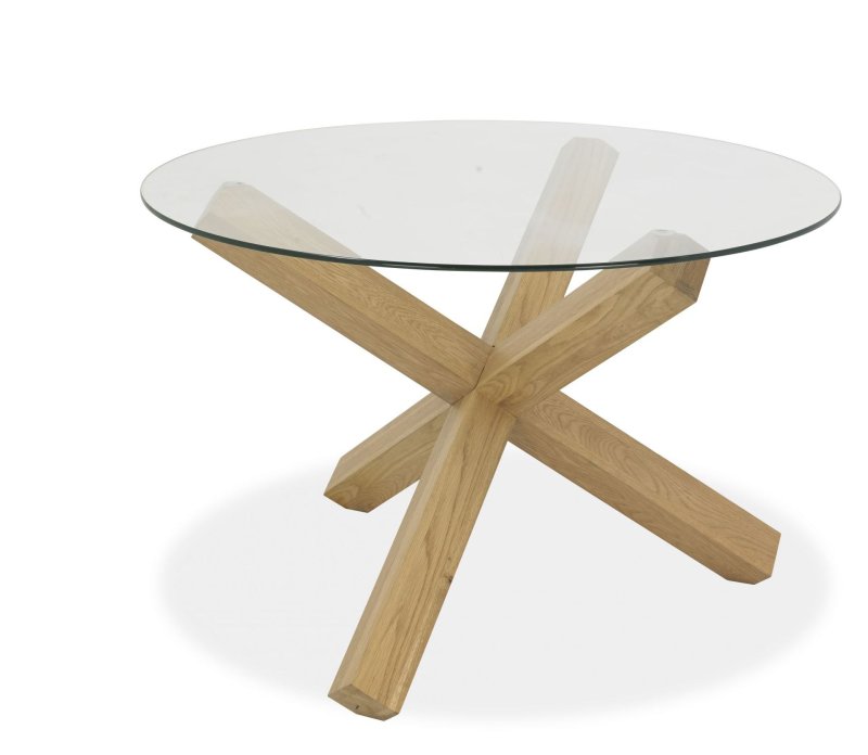 Turin Light Oak Round Glass Top Dining Table