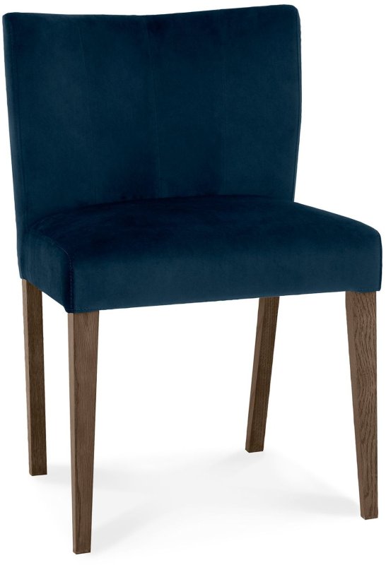 Turin Dark Oak Low Back Upholstered Dark Blue Velvet Chairs