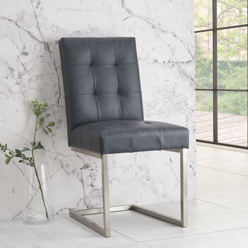 Tivoli Upholstered Cantilever Chair - Mottled Black Faux Leather