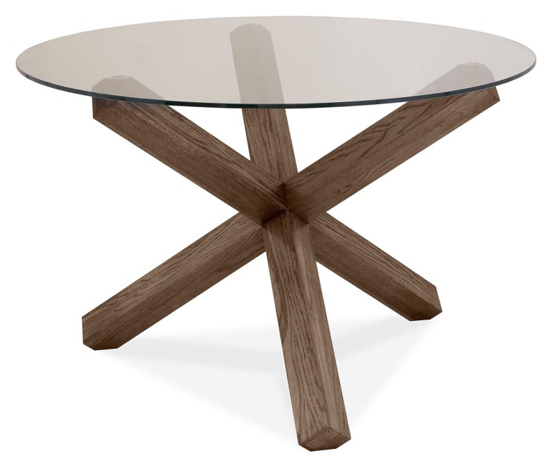 Turin Dark Oak Round Glass Top Dining Table