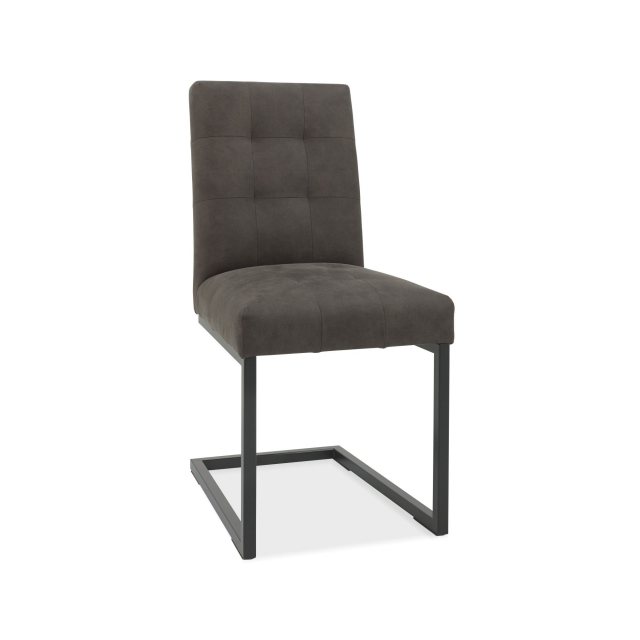 Indus Faux Leather Cantilever Chair, Dark Grey Leather High Back Dining Chairs
