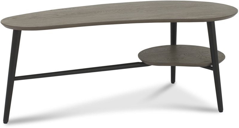 Vintage Weathered Oak Shaped Coffee Table with Shelf