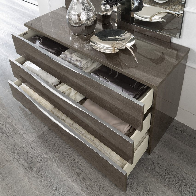 Buy the Platinum 3 Drawer Wide Bedside Camel at Belgica Belgica Furniture