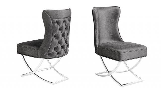 Maria Dark Grey Velvet Dining Chairs (Set of 2)