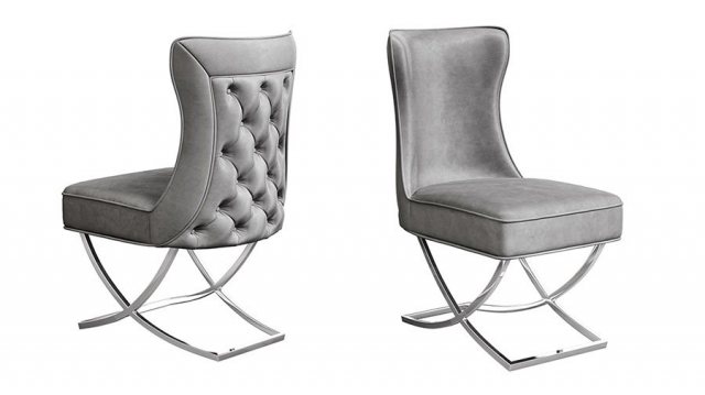 Maria Silver Grey Velvet Dining Chairs (Set of 2)
