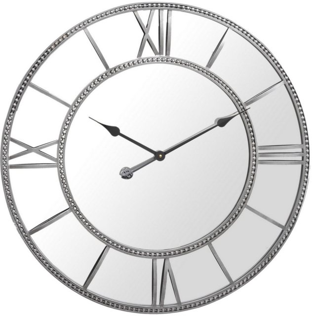Grey Framed Beaded Mirrored Round Wall Clock
