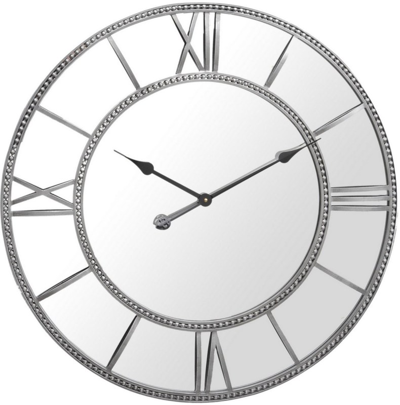Grey Framed Beaded Mirrored Round Wall Clock