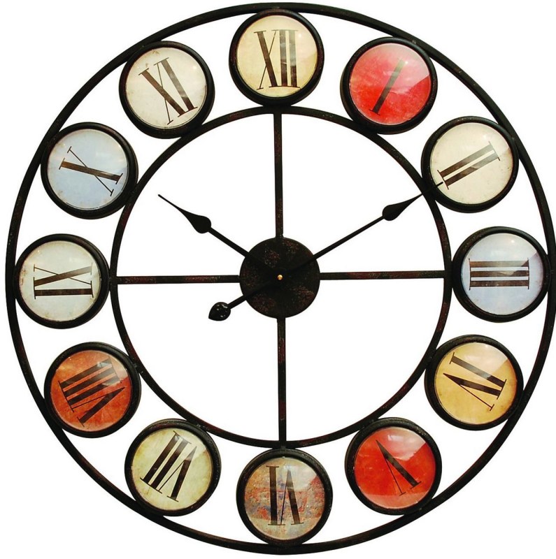 Smarty Iron Clock Roman Numerals Coloured Domed Glass by Libra