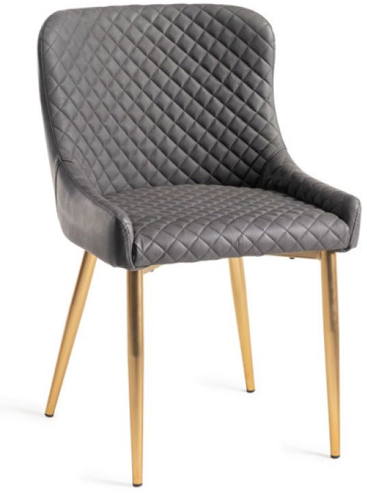Cezanne Dining Chairs (Dark Grey Faux Leather / Matt Gold Leg)