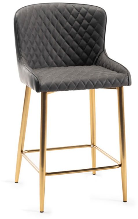 Cezanne Bar Stools (Dark Grey Faux Leather / Matt Gold Leg)