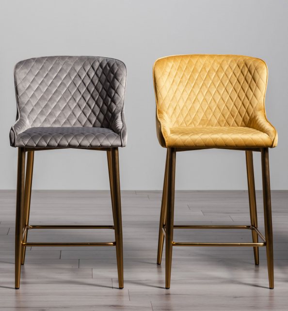 Cezanne Bar Stool Grey Faux Leather, Gold Leather Counter Stools