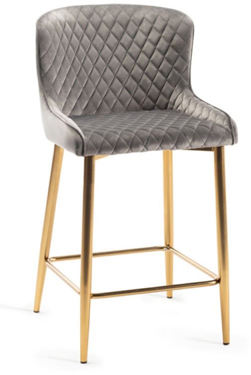 Cezanne Bar Stools (Grey Velvet / Matt Gold Leg)