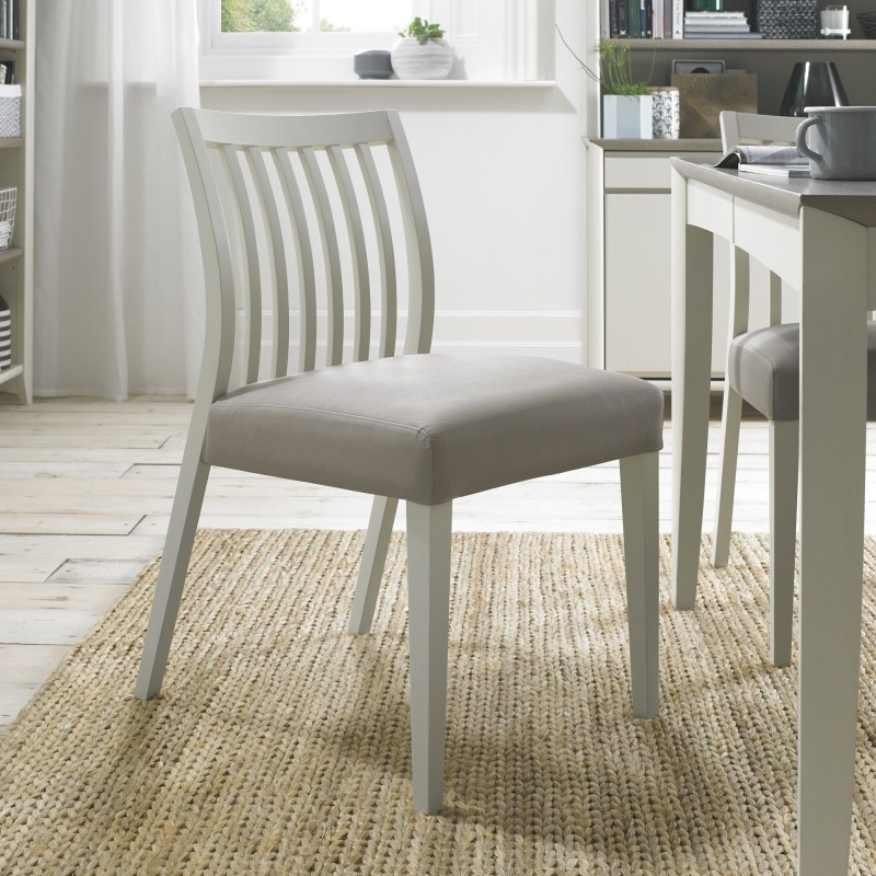 Bergen Grey Washed Low Slat Back Chair - Grey Bonded Leather (Sold in Pairs)